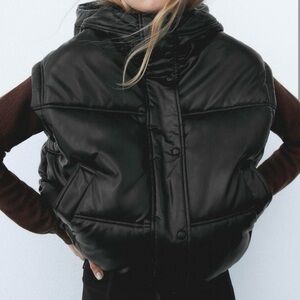 ZARA FAUX LEATHER PUFFY VEST